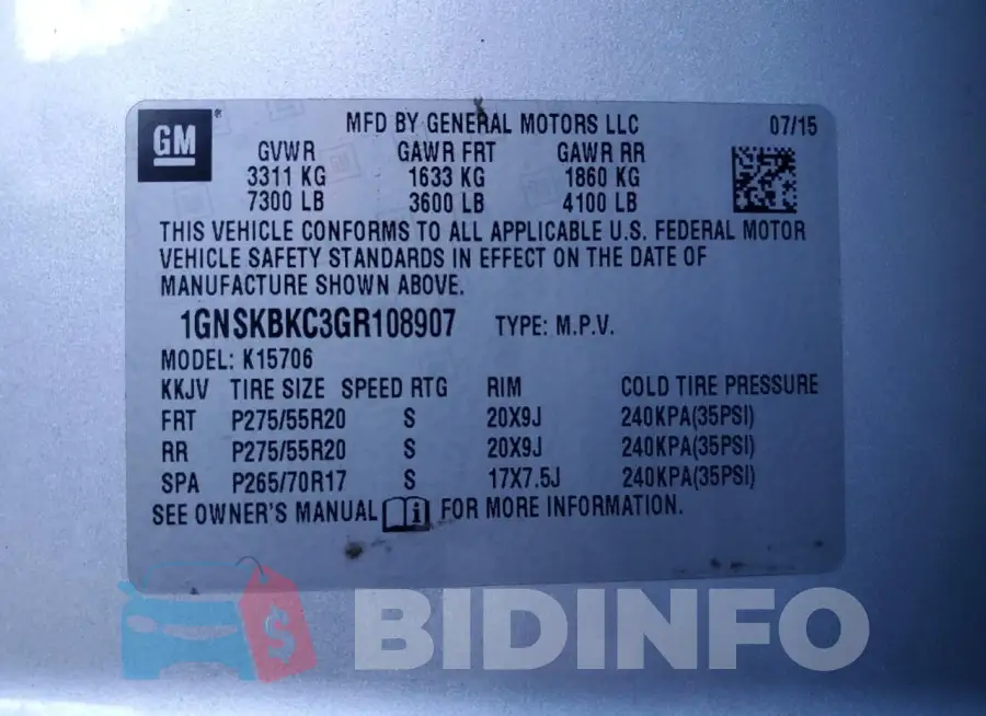 1GNSKBKC3GR108907 Photo# 13