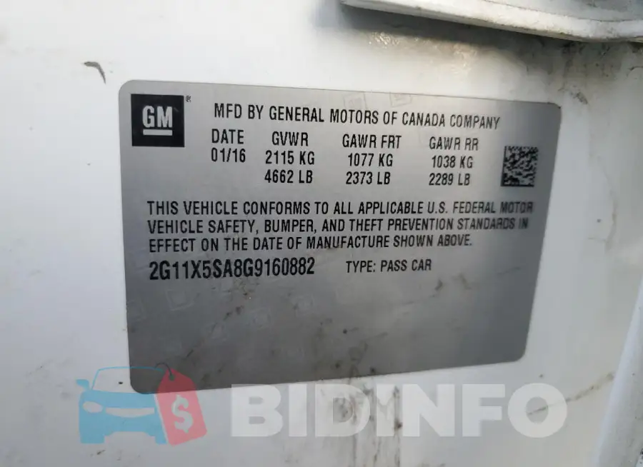 2G11X5SA8G9160882 Photo# 13