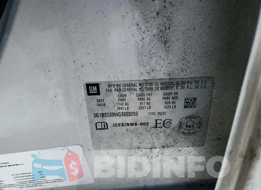 3G1BE5SM4GS603259 Photo# 12