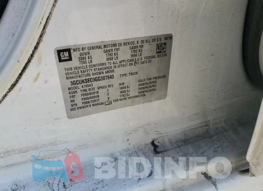 3GCUKSEC9GG387843 Photo# 12
