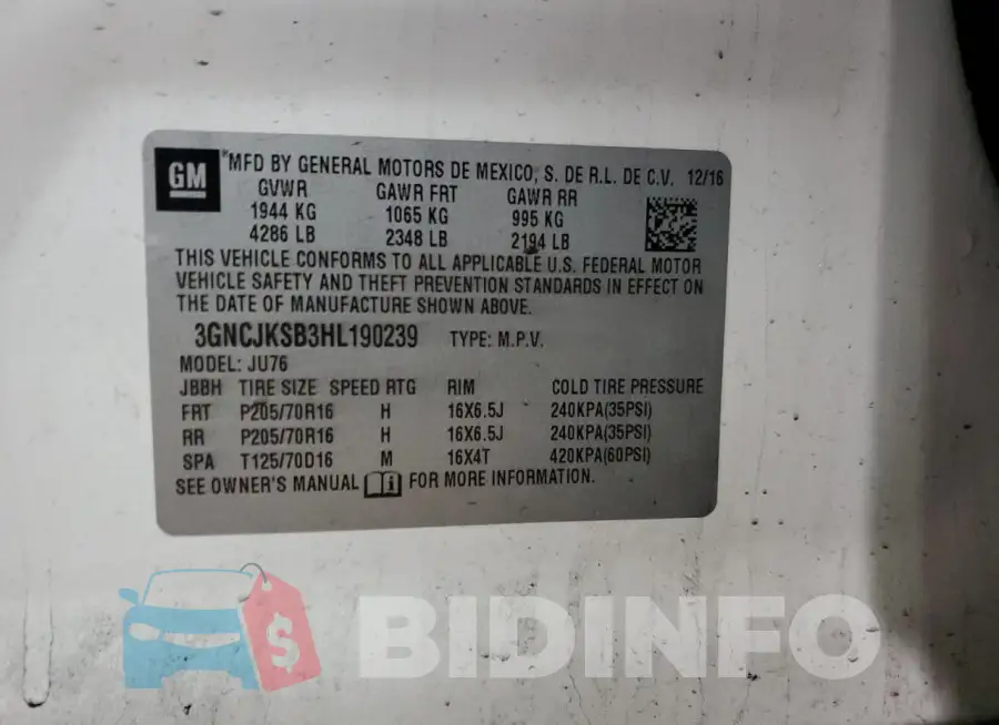 3GNCJKSB3HL190239 Photo# 13