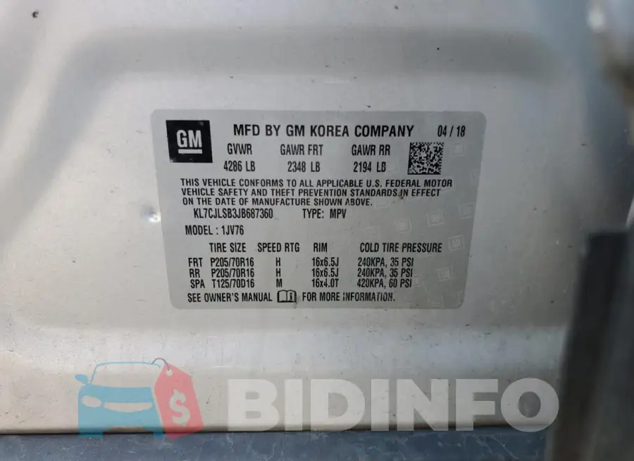 KL7CJLSB3JB687360 Photo# 13
