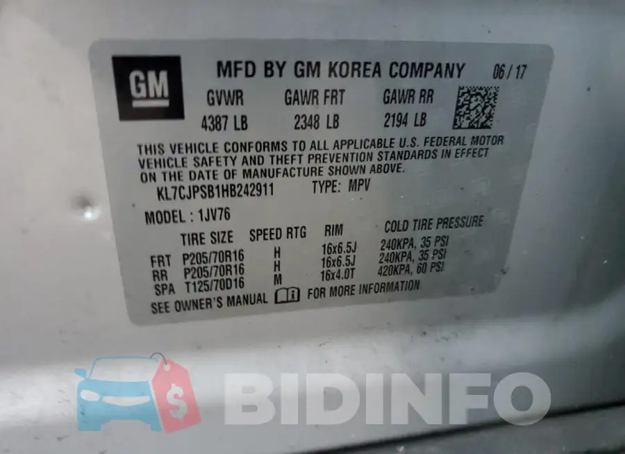 KL7CJPSB1HB242911 Photo# 13