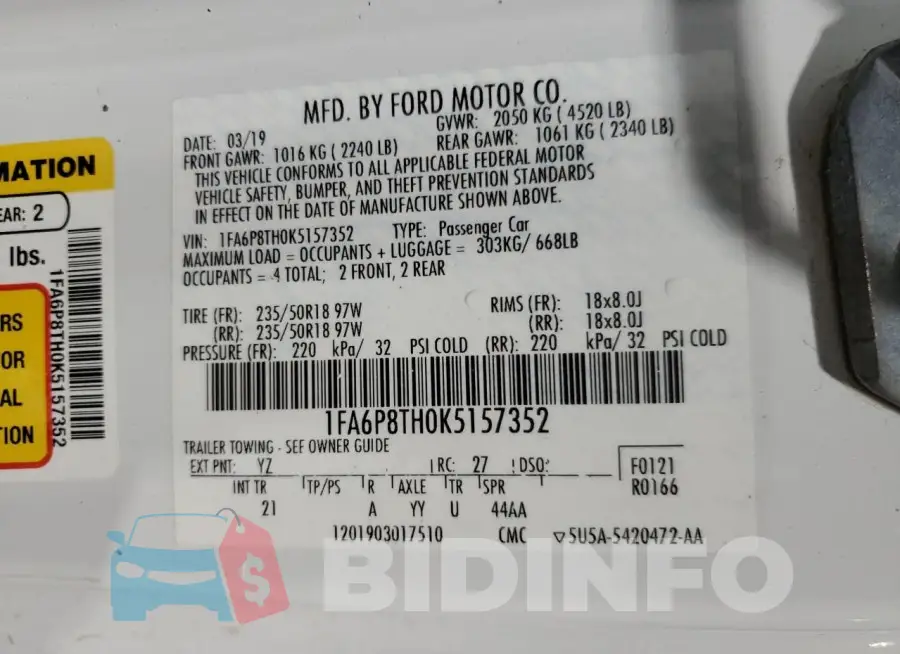 1FA6P8TH0K5157352 Photo# 13