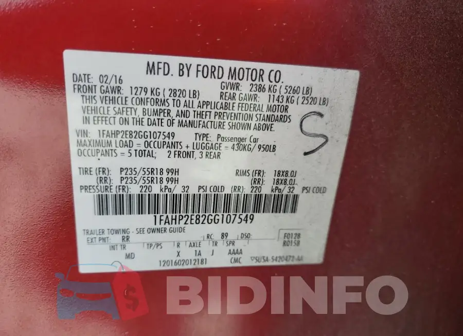 1FAHP2E82GG107549 Photo# 12