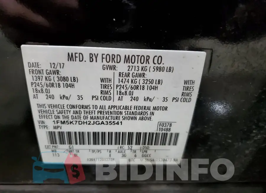 1FM5K7DH2JGA35541 Photo# 13