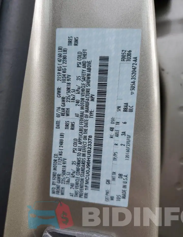 1FMCU0J96HUB23378 Photo# 13