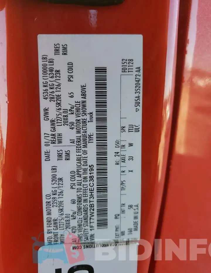 1FT7W2BT3HEC38195 Photo# 12