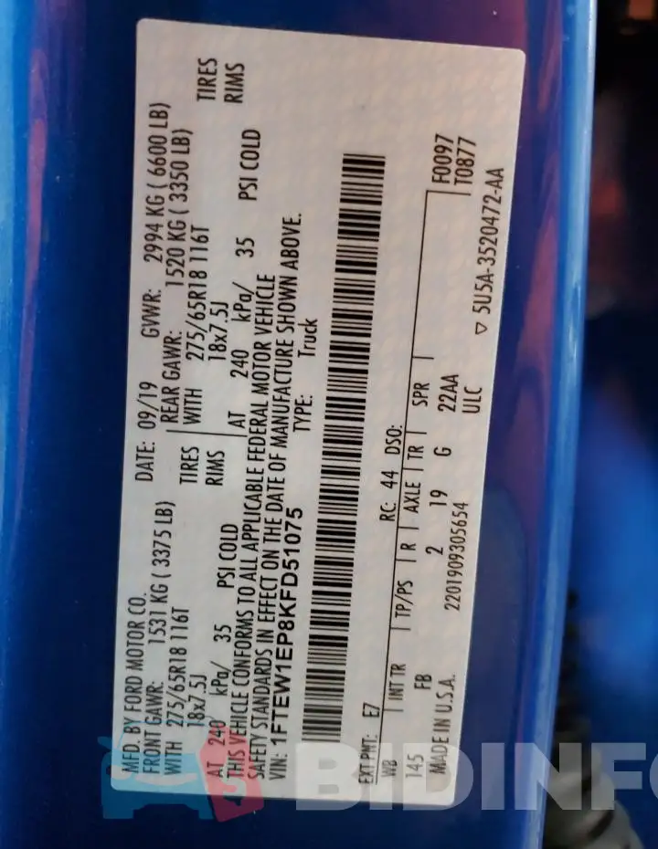1FTEW1EP8KFD51075 Photo# 12