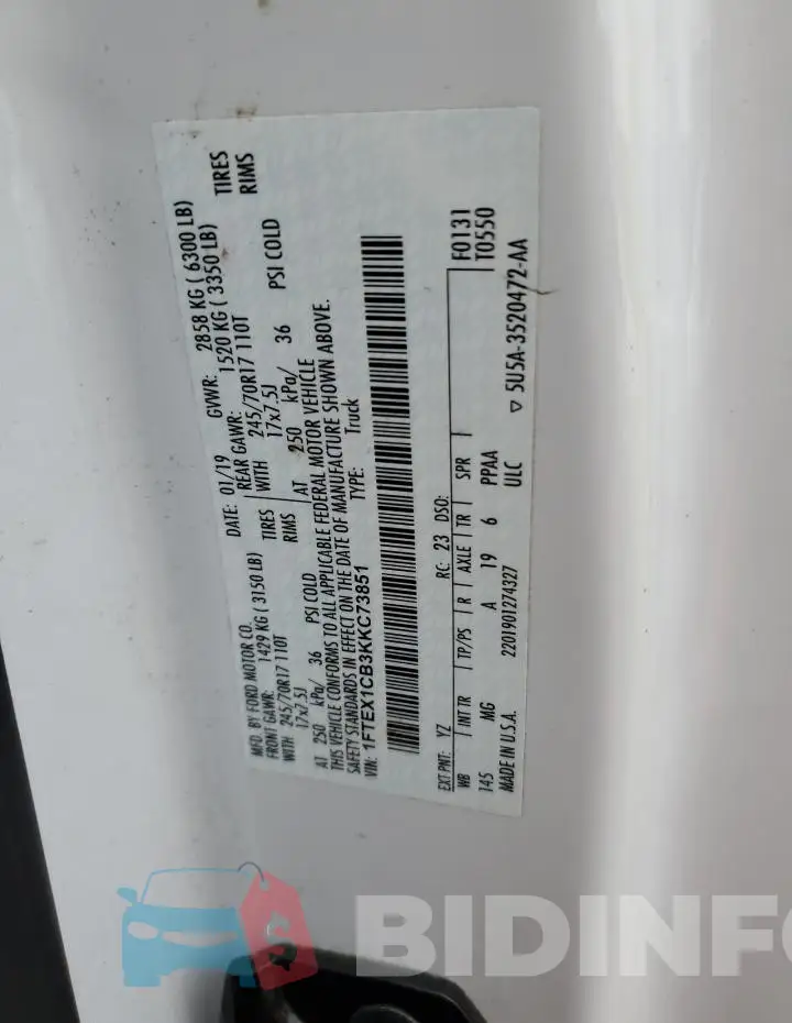 1FTEX1CB3KKC73851 Photo# 12