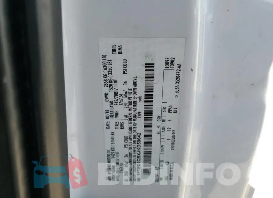 1FTEX1CBXJKD59642 Photo# 12