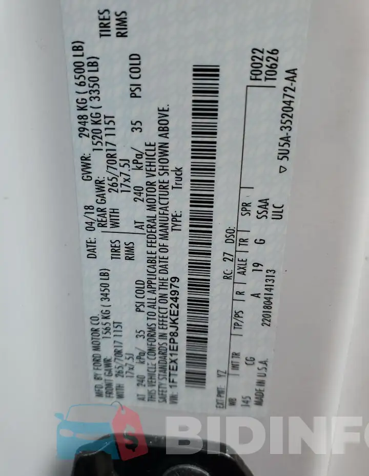 1FTEX1EP8JKE24979 Photo# 12