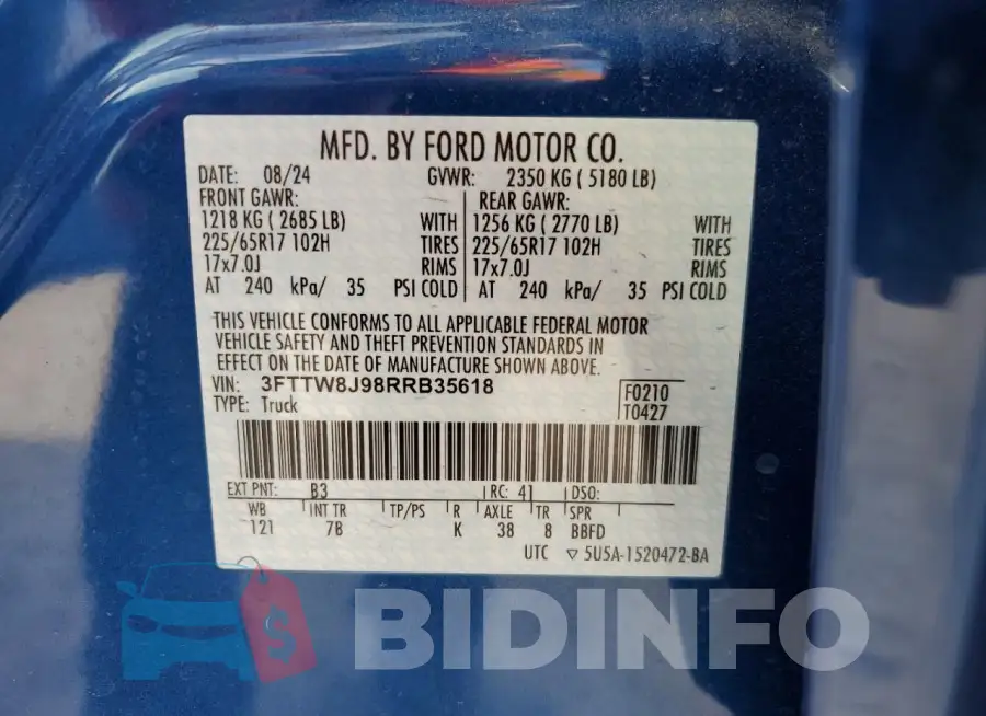 3FTTW8J98RRB35618 Photo# 12