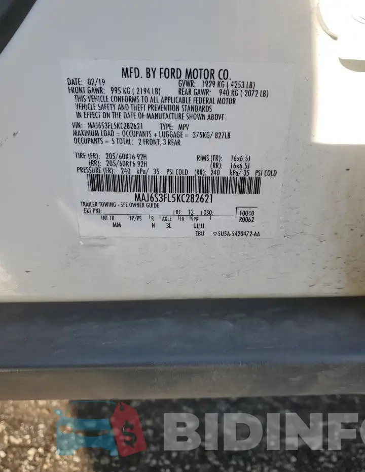 MAJ6S3FL5KC282621 Photo# 13