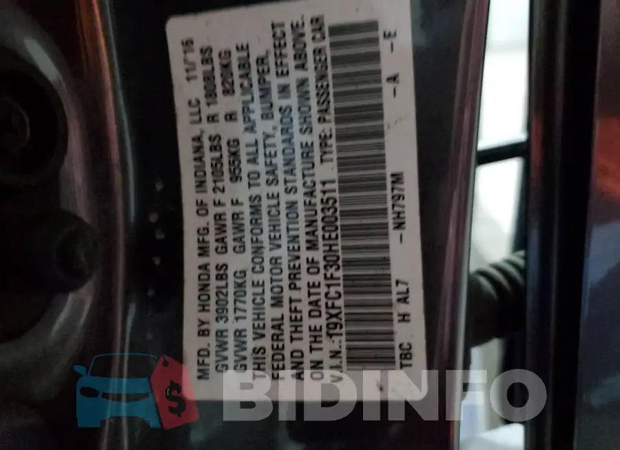 19XFC1F30HE003511 Photo# 12