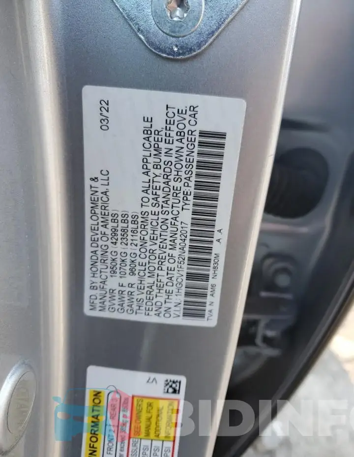 1HGCV1F52NA042017 Photo# 13