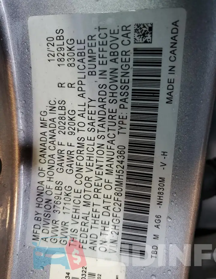 2HGFC2F80MH524360 Photo# 12