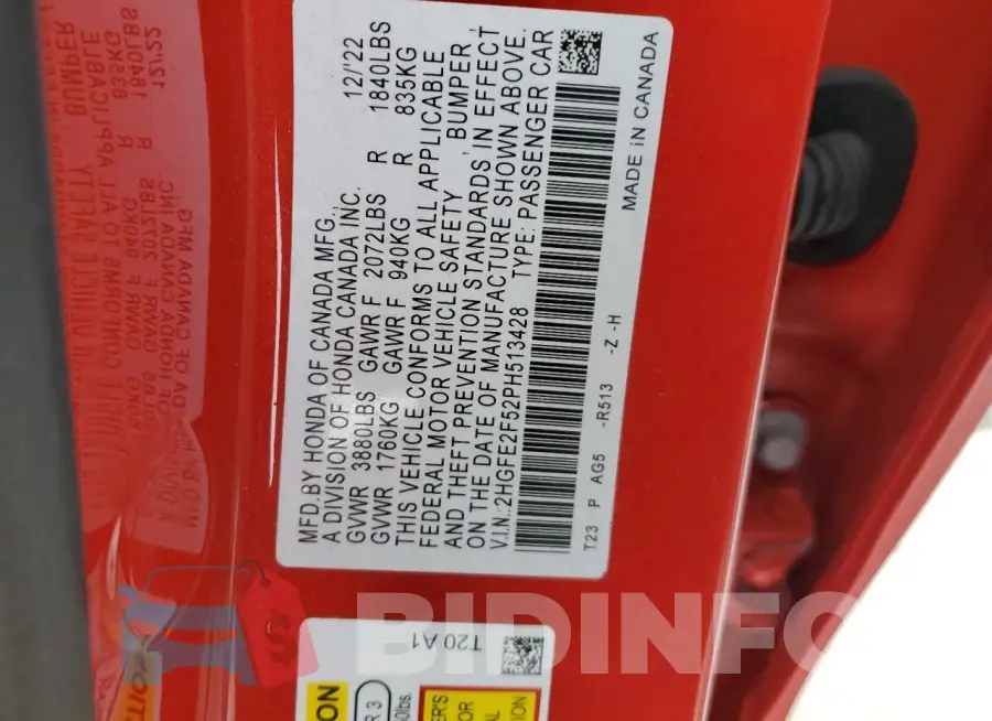 2HGFE2F52PH513428 Photo# 12