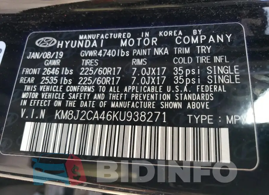 KM8J2CA46KU938271 Photo# 13