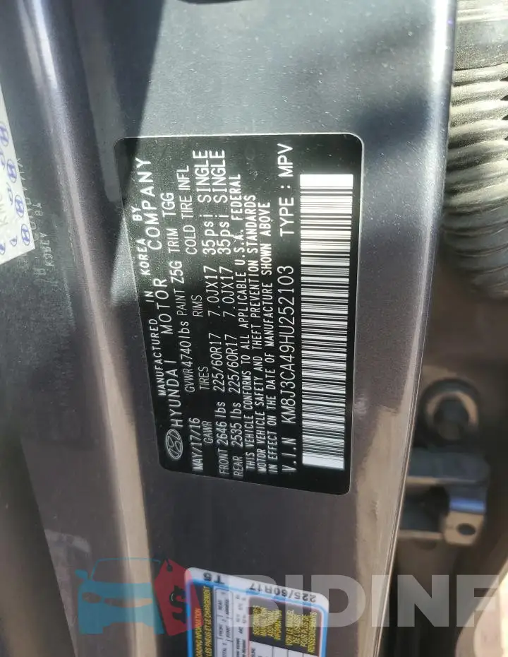 KM8J3CA49HU252103 Photo# 13