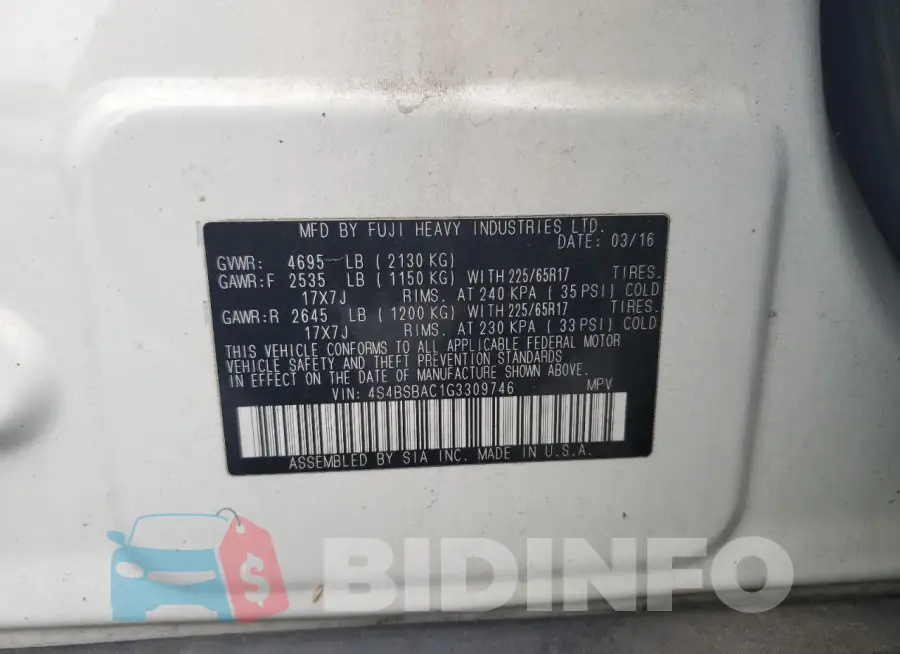 4S4BSBAC1G3309746 Photo# 13