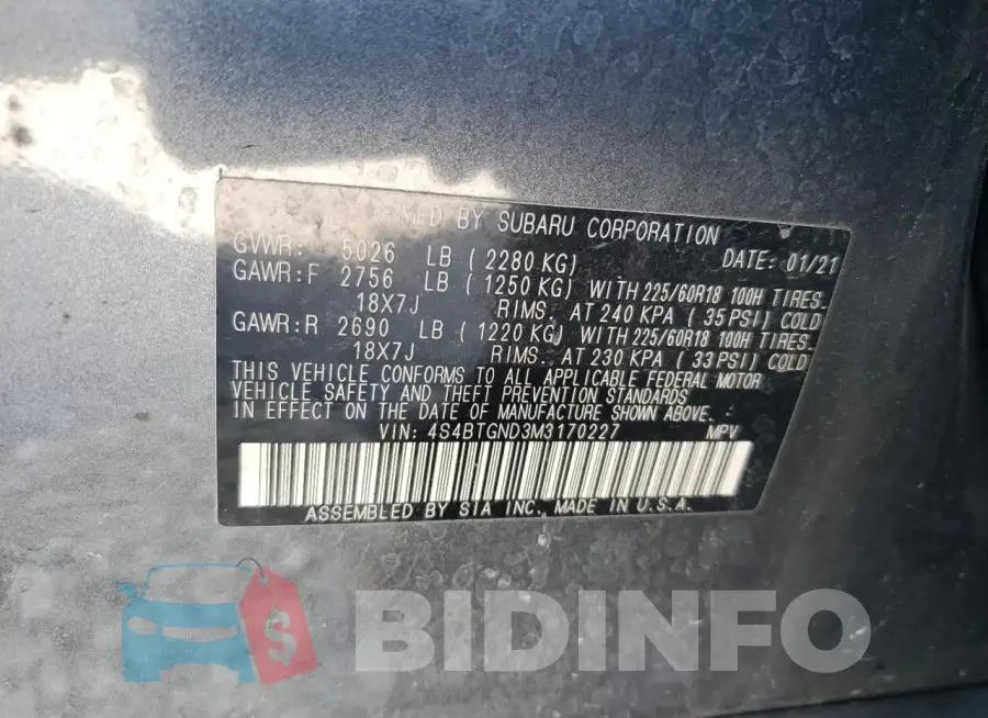 4S4BTGND3M3170227 Photo# 14