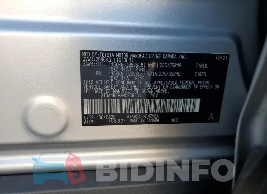 2T3A1RFV3MC238601 Photo# 14
