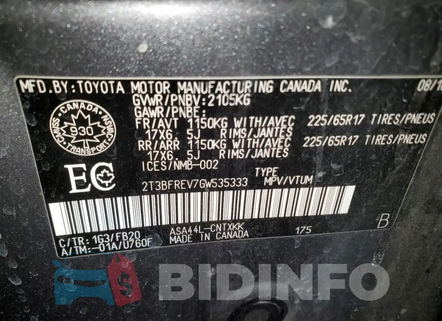 2T3BFREV7GW535333 Photo# 13