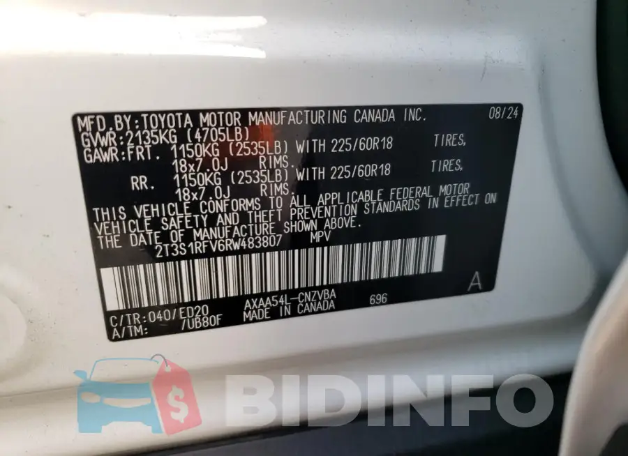 2T3S1RFV6RW483807 Photo# 13