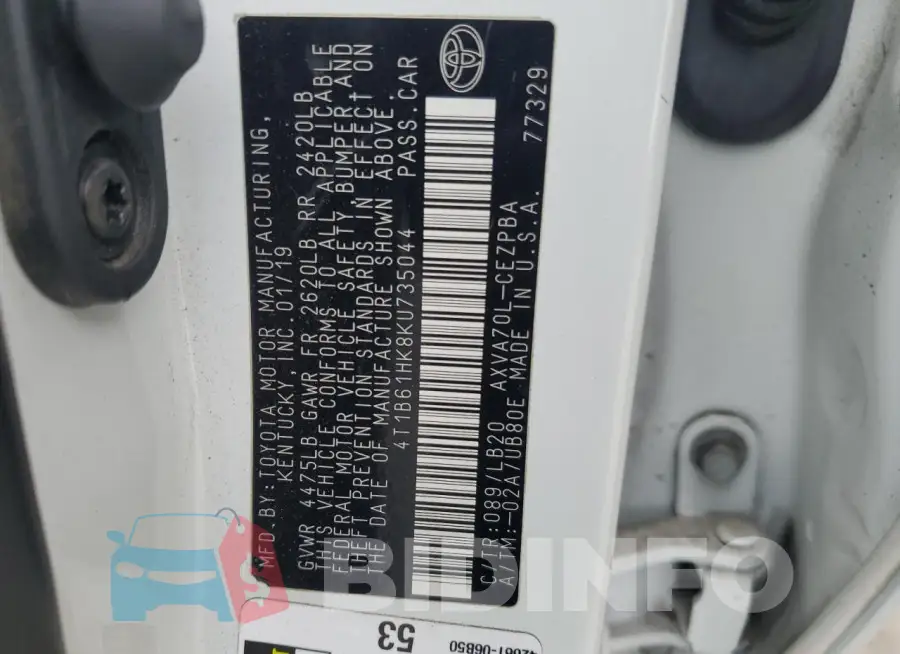 4T1B61HK8KU735044 Photo# 13