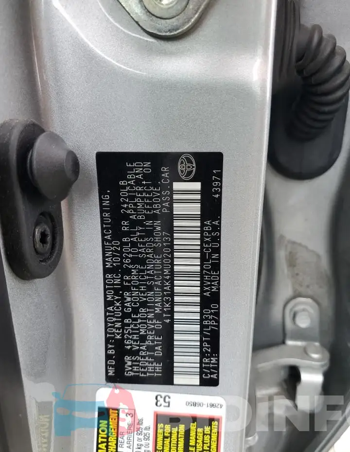 4T1K31AK4MU020137 Photo# 12