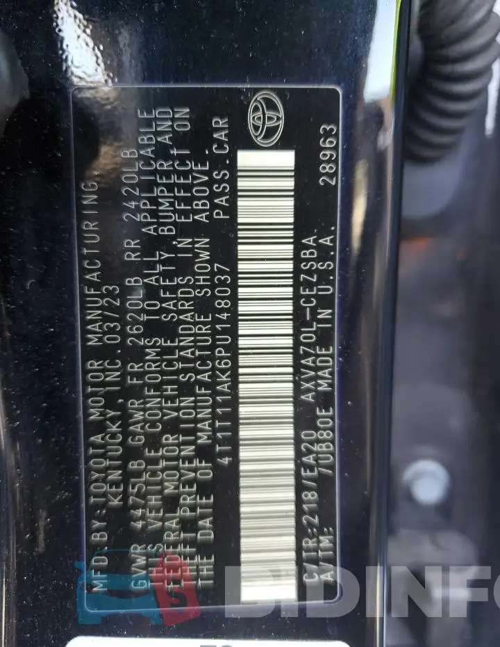 4T1T11AK6PU148037 Photo# 12