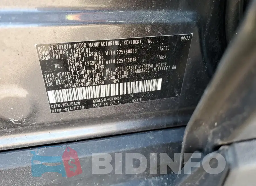 4T3B6RFV3NU092769 Photo# 13