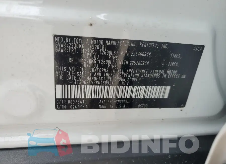 4T3D6RFV3RU160924 Photo# 13