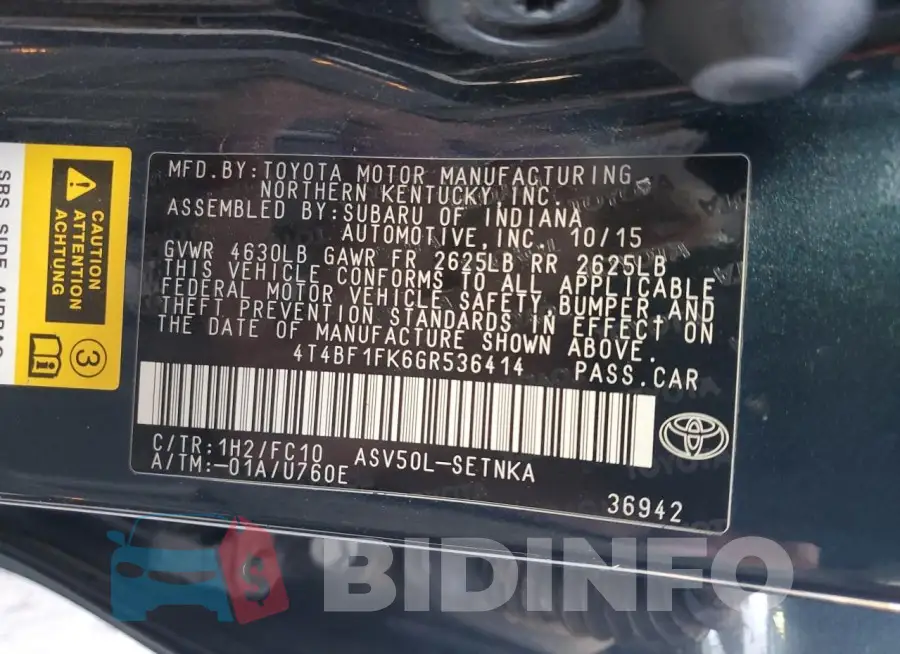 4T4BF1FK6GR536414 Photo# 12