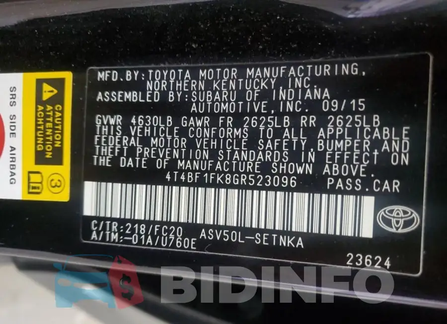 4T4BF1FK8GR523096 Photo# 13