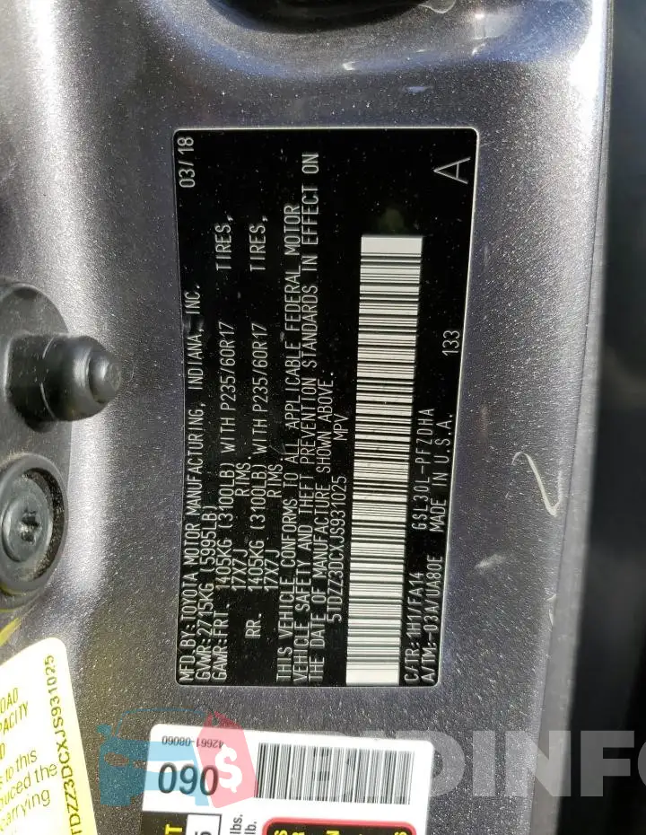 5TDZZ3DCXJS931025 Photo# 13