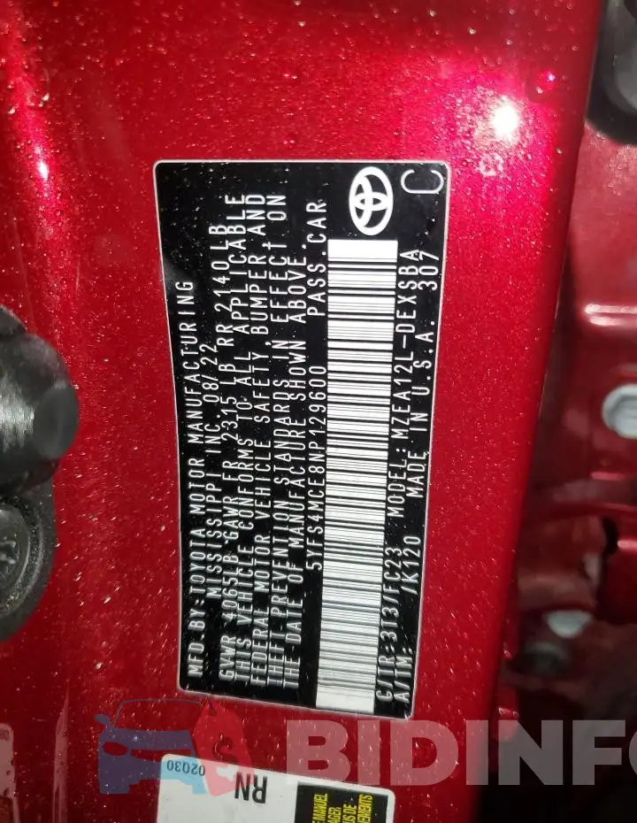 5YFS4MCE8NP129600 Photo# 12