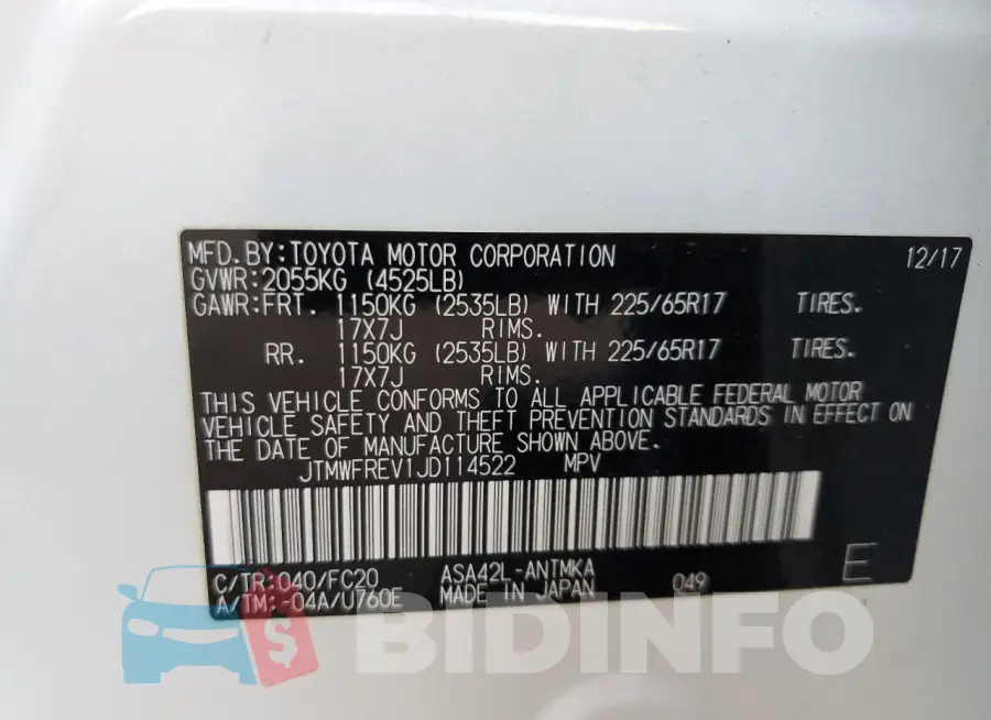 JTMWFREV1JD114522 Photo# 12