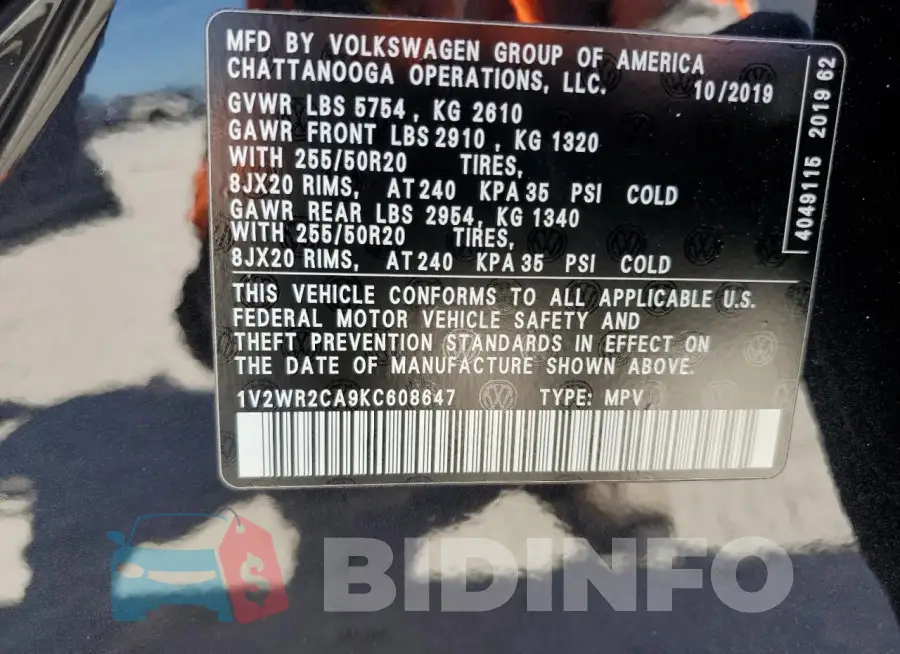 1V2WR2CA9KC608647 Photo# 13