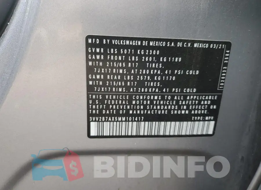 3VV2B7AX5MM101417 Photo# 12