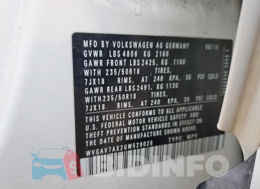 WVGAV7AX2GW529026 Photo# 13