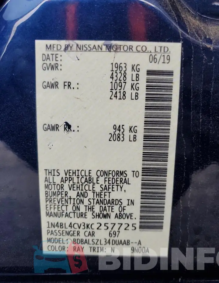1N4BL4CV3KC257725 Photo# 13