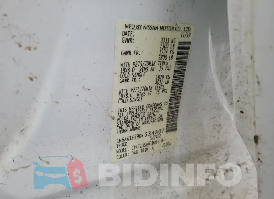 1N6AA1E59KN534807 Photo# 13