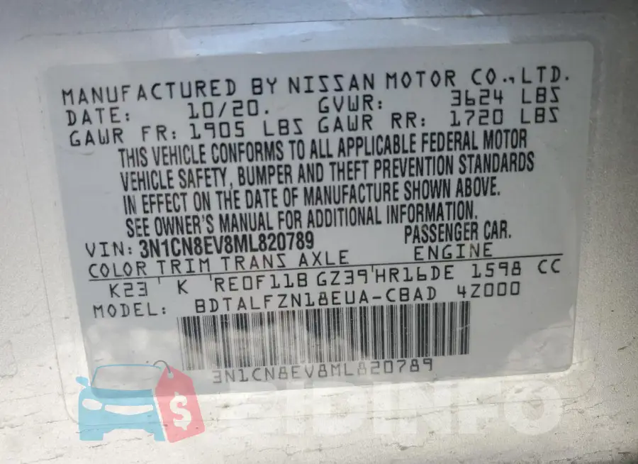 3N1CN8EV8ML820789 Photo# 12