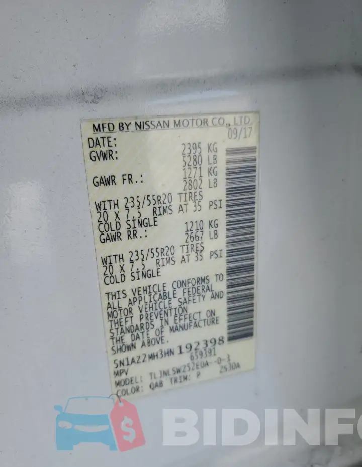 5N1AZ2MH3HN192398 Photo# 13