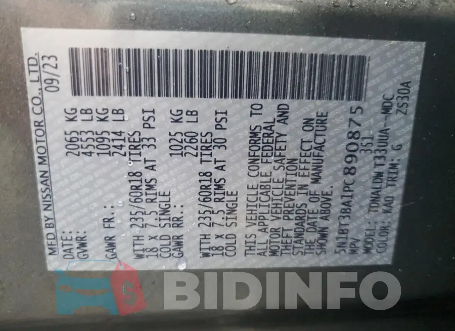 5N1BT3BA1PC890875 Photo# 14