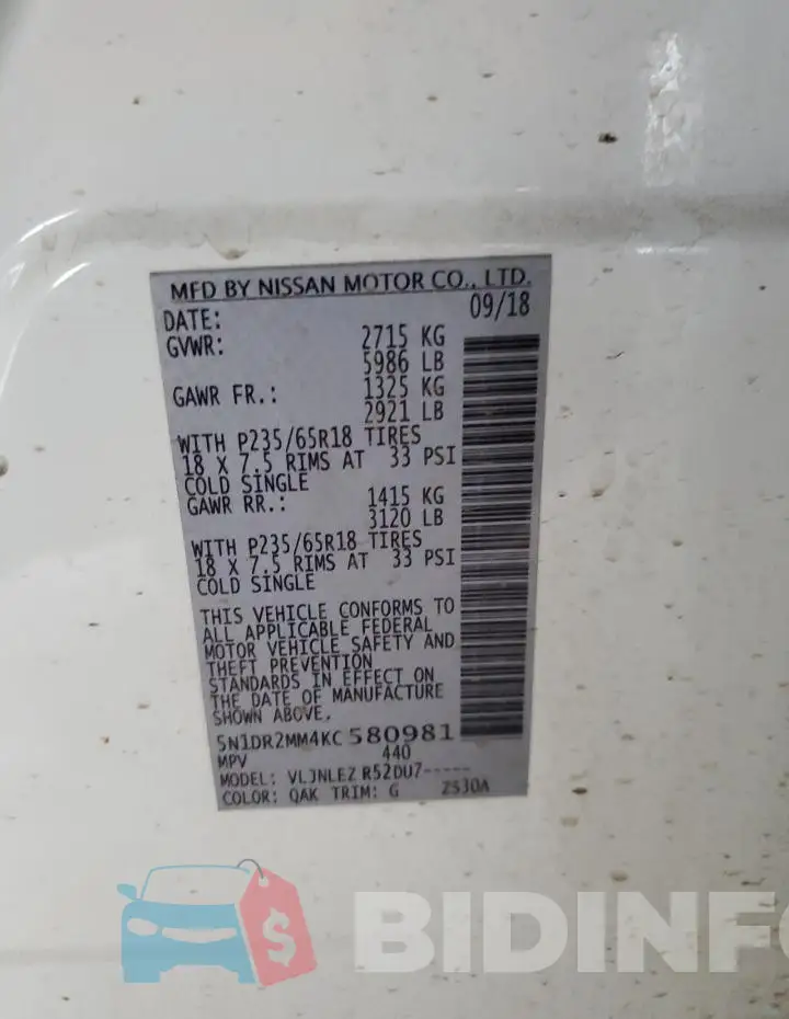 5N1DR2MM4KC580981 Photo# 13