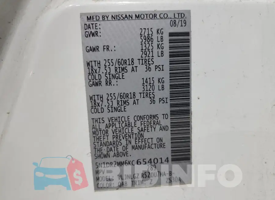 5N1DR2MM6KC654014 Photo# 14