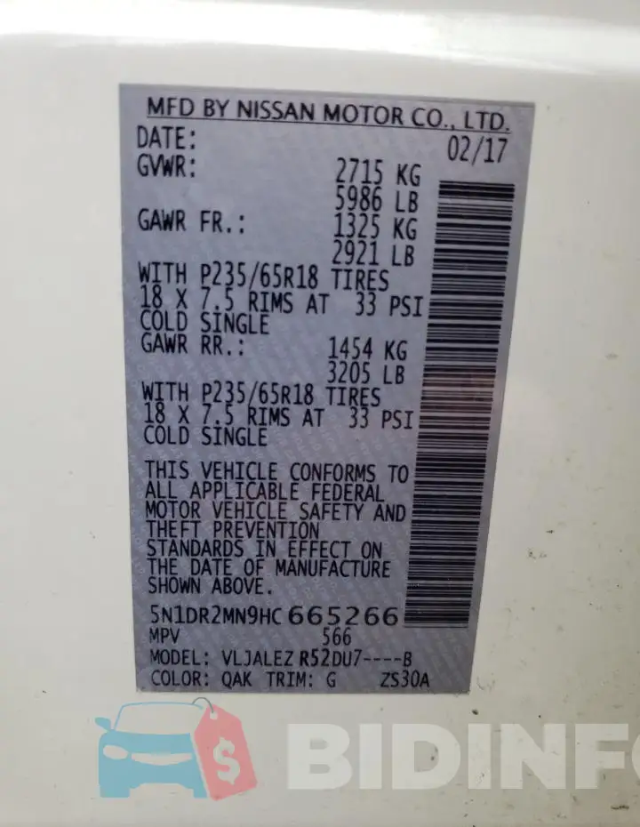 5N1DR2MN9HC665266 Photo# 13